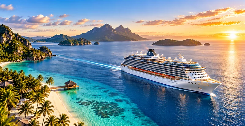 Cruise ship off a tropical Caribbean beach